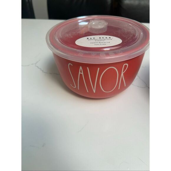 Rae Dunn Set Of 2 Bowls Savor Eat Food Storage - Picture 2 of 6